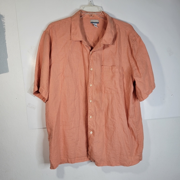 Mens Breakwater 100% Linen Button Front Shirt Size XL Light Orange - Picture 3 of 8